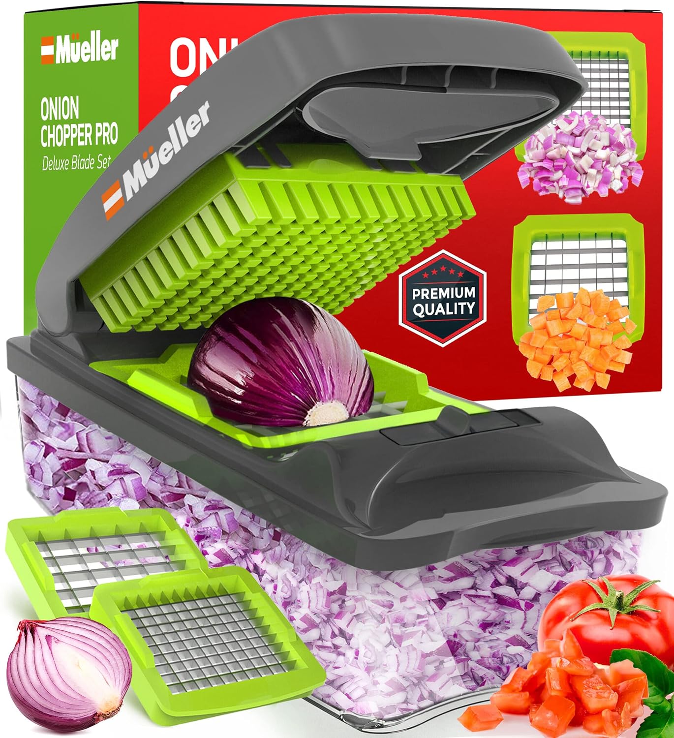 Mueller Pro-Series 10-in-1, 8 Blade Vegetable Chopper, Onion Mincer, Cutter, Dicer, Egg Slicer with Container, French Fry Cutter, Potato Slicer, Home Essentials & Kitchen Gadgets, Salad Chopper