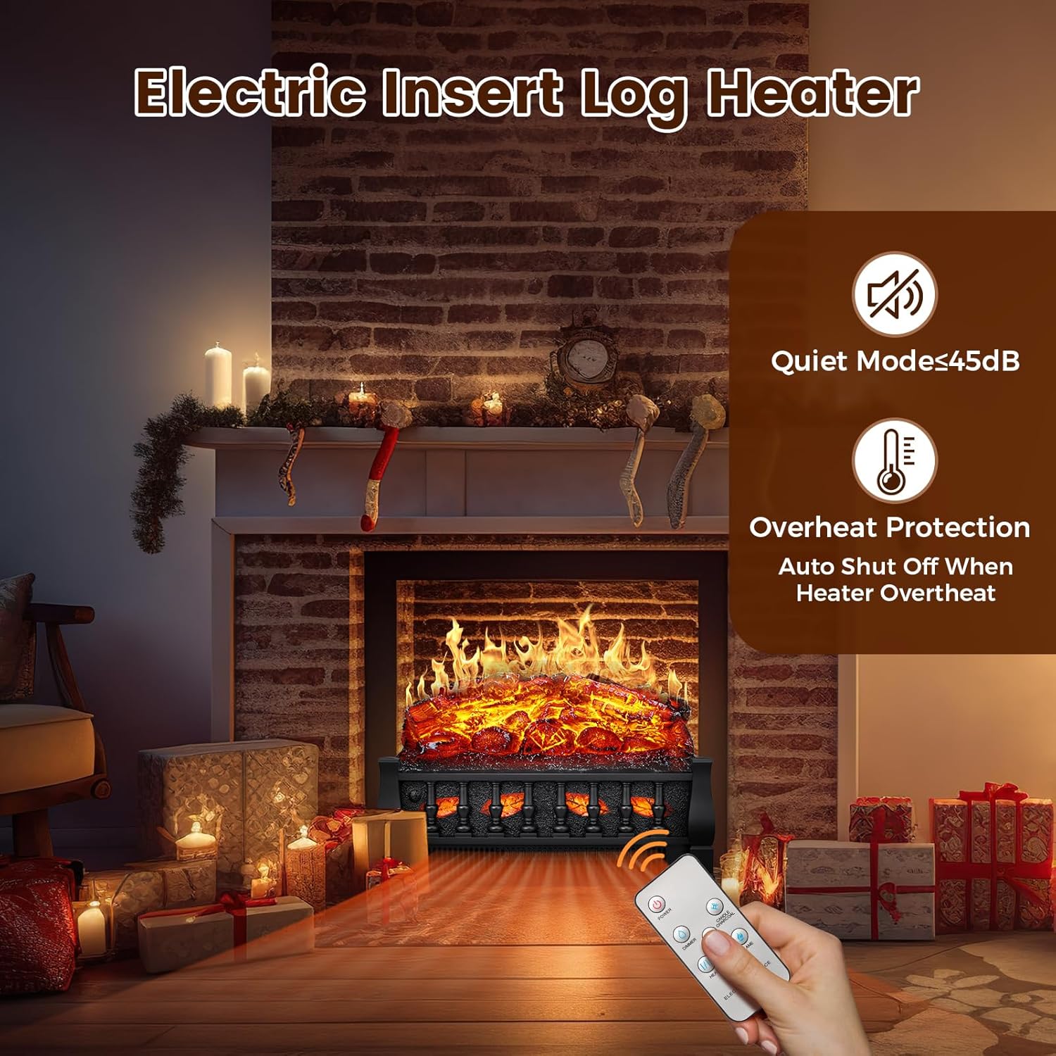 21 Inches Electric Fireplace Insert Log Heater Set, Freestanding Heater with Adjustable Flame Brightness and Flicker Speed, 750w/1500w Heating, Overheat Protection, Remote Control