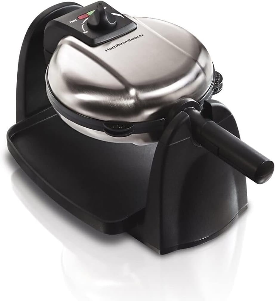 Hamilton Beach Belgian Waffle Maker with Removable PFAS-Free Durathon Nonstick Coated Plates, Easy Flip, Ceramic Grids, Black (26031)