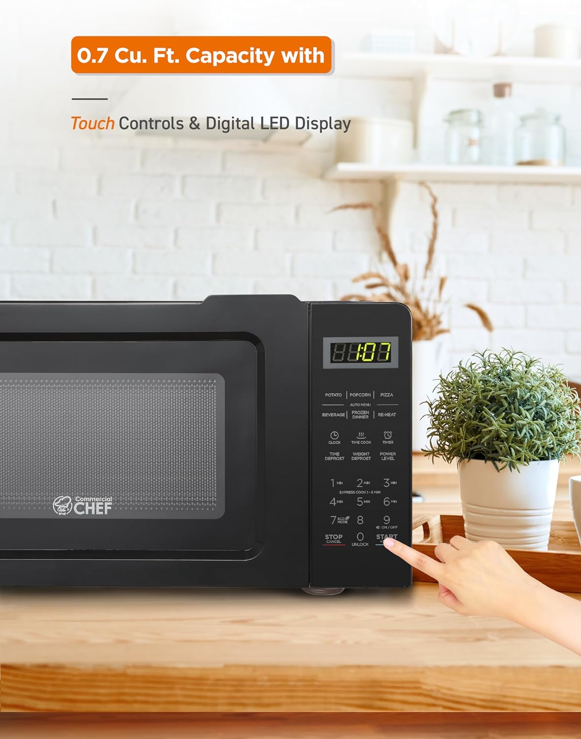 COMMERCIAL CHEF 0.6 Cubic Foot Microwave with 6 Power Levels, Small Microwave with Grip Handle, 700W Countertop Microwave with 30 Minute Timer and Mechanical Dial Controls, White