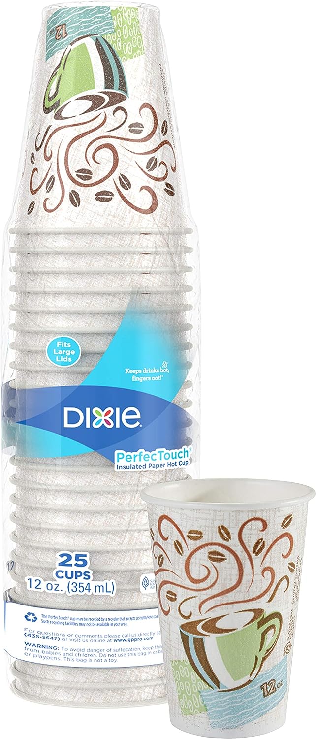 Dixie PerfecTouch 12 Oz Insulated Paper Hot Coffee Cup by GP PRO (Georgia-Pacific); Coffee Haze; 5342DX; 500 Count (25 Cups Per Sleeve; 20 Sleeves Per Case)