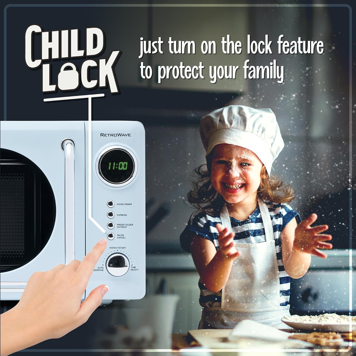 Nostalgia Retro Compact Countertop Microwave Oven - 0.7 Cu. Ft. - 700-Watts with LED Digital Display - Child Lock - Easy Clean Interior - Aqua