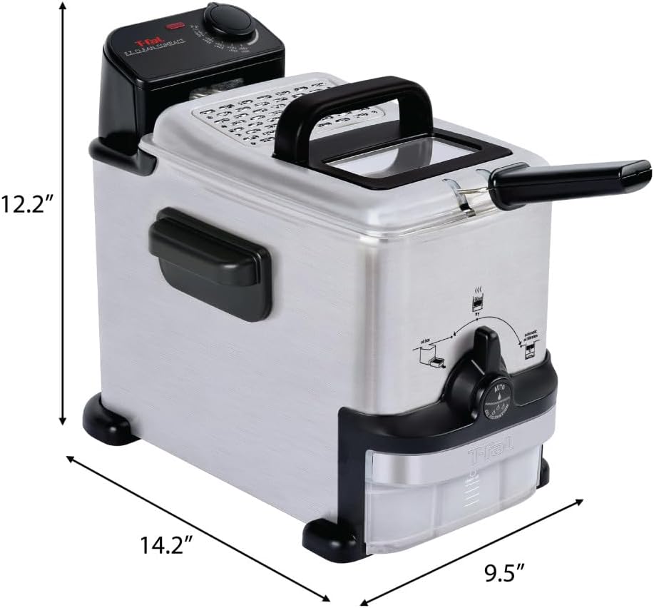 T-fal 3.5L Stainless Steel Deep Fryer with Basket, 1700W, Oil Filtration, Temp Control, Digital Timer, Dishwasher Safe Parts