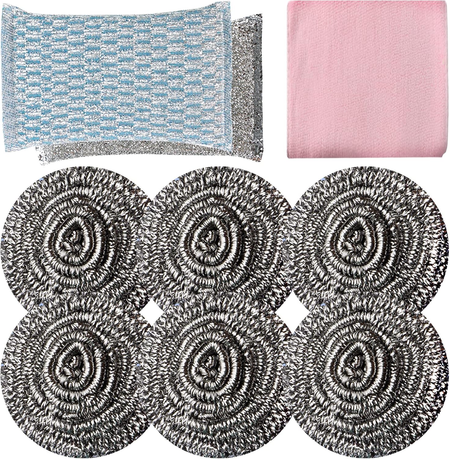 6Pcs Steel Wool Scrubbers - Flexible Scrubber Pads for Cleaning Dishes, Pots, Pans, Grills and Sinks