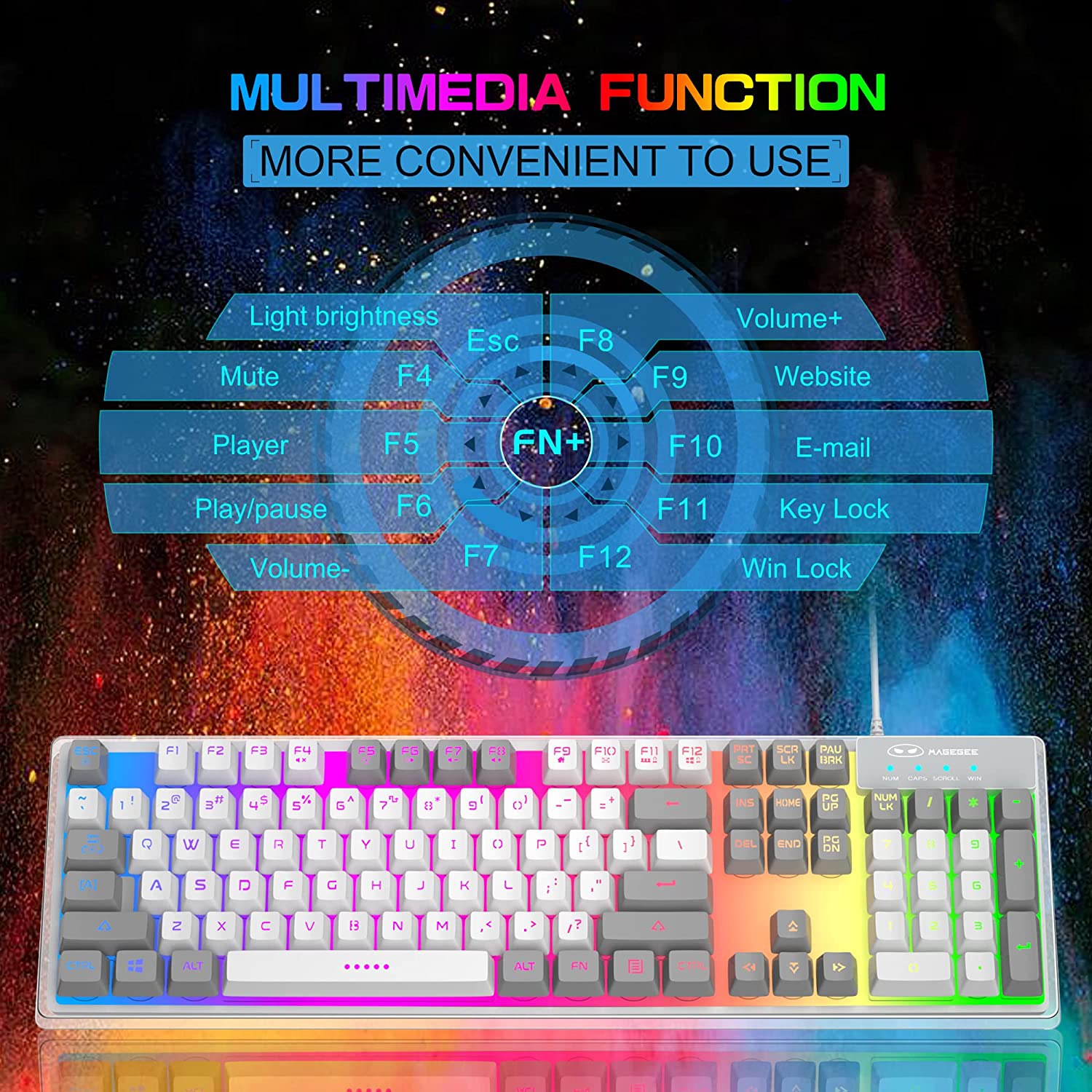 Gaming Keyboard and Mouse Combo, K1 RGB LED Backlit Keyboard with 104 Key Computer PC Gaming Keyboard for PC/Laptop(White)