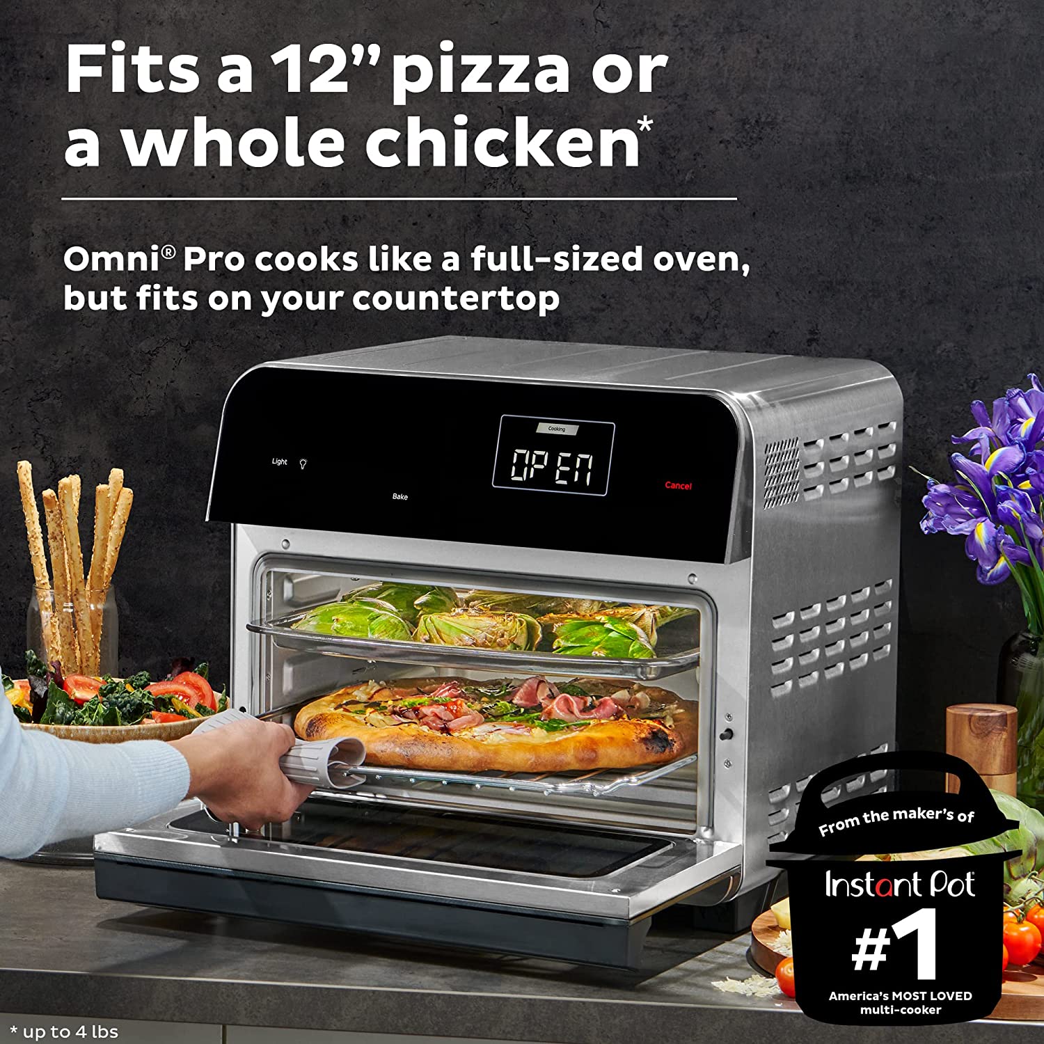 Omni Pro 19 QT/18L Air Fryer Toaster Oven Combo, From the Makers of Pot, 14-in-1 Functions, Fits a 12