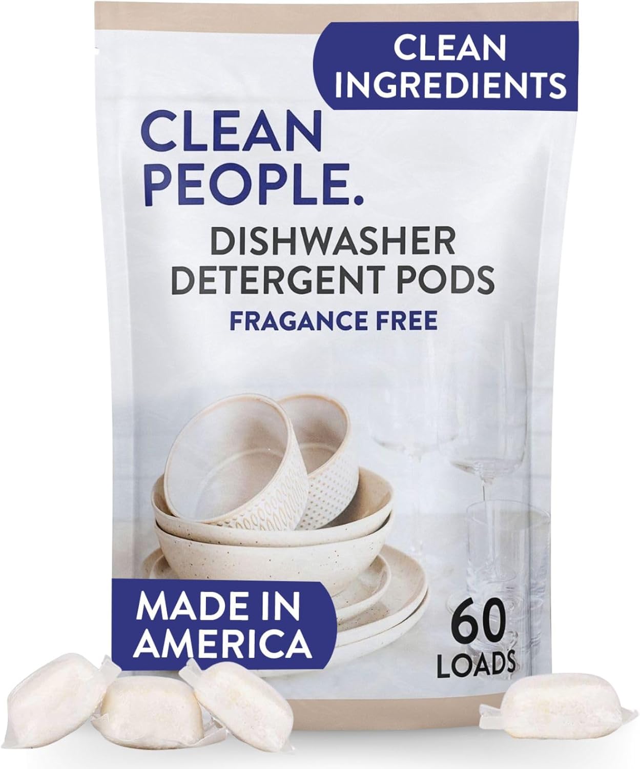 The Clean People Dishwasher Pods - Cuts Grease & Rinses Sparkling Clean - Residue-Free - Phosphate Free Dishwashing Pods - Lemon, 60 Pack