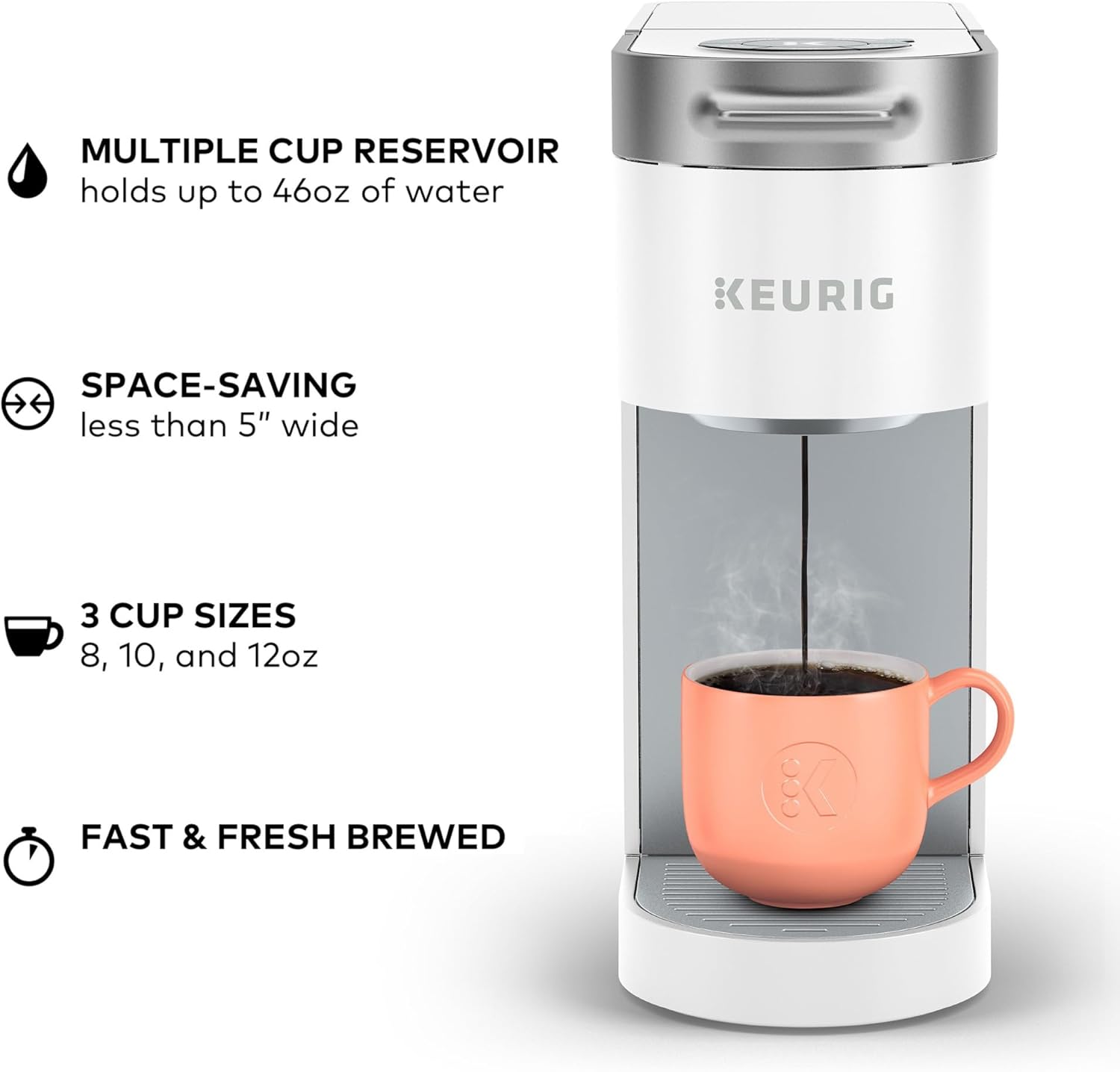 Keurig K-Slim Single Serve K-Cup Pod Coffee Maker, Multistream Technology, 3 Brew Sizes, Slim and Sleek Design, 46oz Removable Reservoir, Black