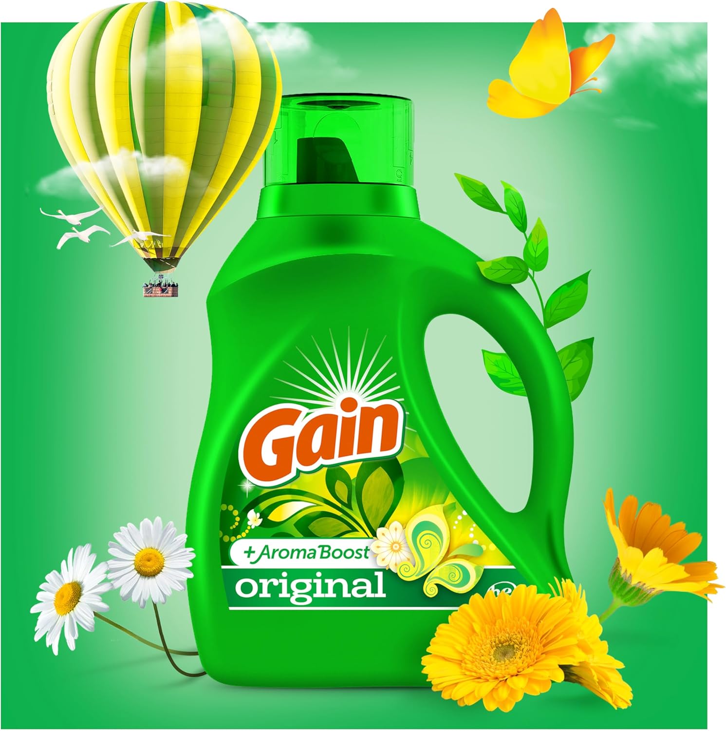 Gain + Aroma Boost Laundry Detergent Liquid, Original Scent, 107 Loads, 154 fl oz, HE Compatible Laundry Soap with Febreze and Oxi