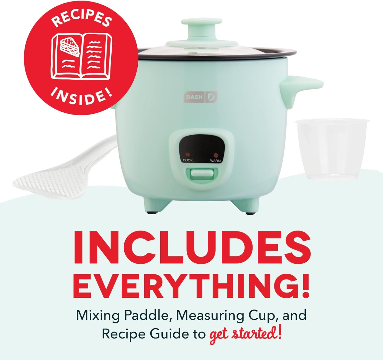 DASH Mini Rice Cooker Steamer with Removable Nonstick Pot, Keep Warm Function & Recipe Guide, .5 Quart, for Soups, Stews, Grains & Oatmeal - Aqua