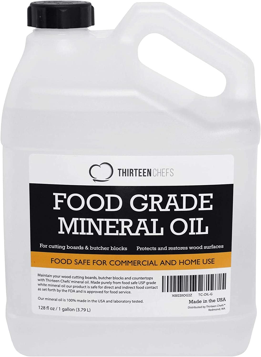 Thirteen Chefs Mineral Oil - 8 oz Food Grade Conditioner for Wood Cutting Board, Countertop & Butcher Block, Lubricant for Knife or Meat Grinder - Safe USP Finish on Marble, Soapstone