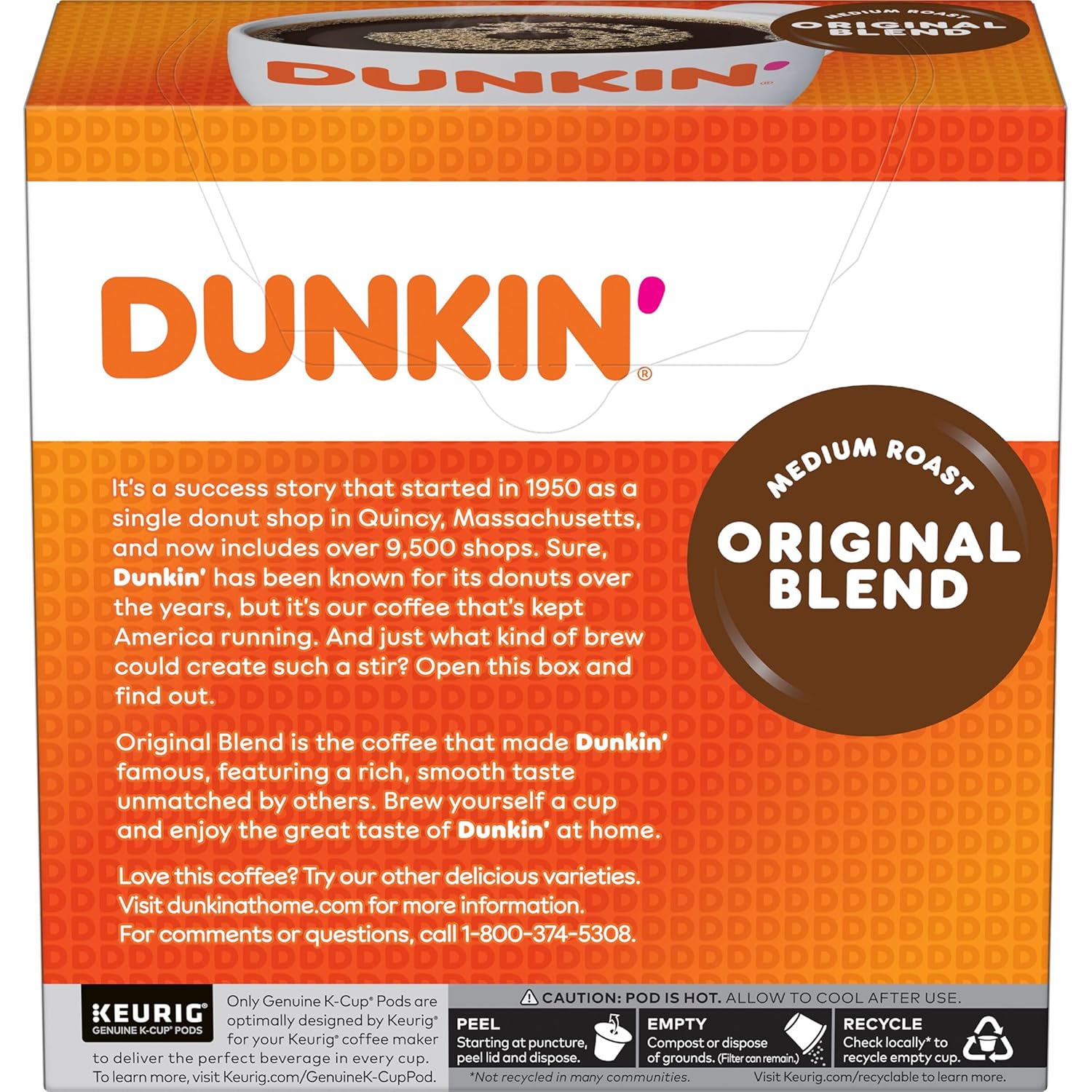 Dunkin' Original Blend Medium Roast Coffee, 60 Keurig K-Cup Pods