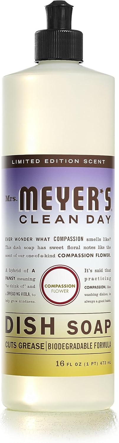 MRS. MEYER'S CLEAN DAY Liquid Dish Soap, Biodegradable Formula, Basil, 16 fl. oz - Pack of 3