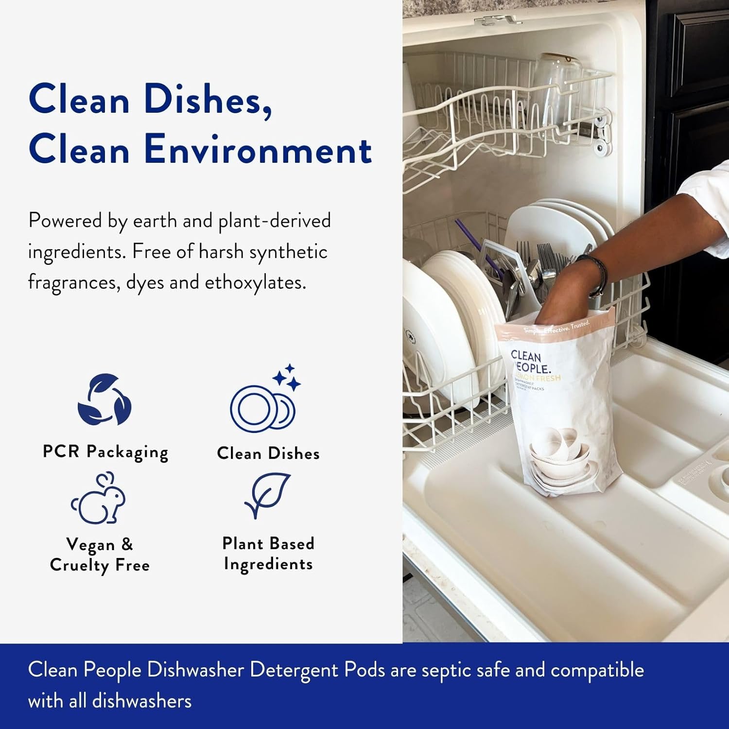The Clean People Dishwasher Pods - Cuts Grease & Rinses Sparkling Clean - Residue-Free - Phosphate Free Dishwashing Pods - Lemon, 60 Pack