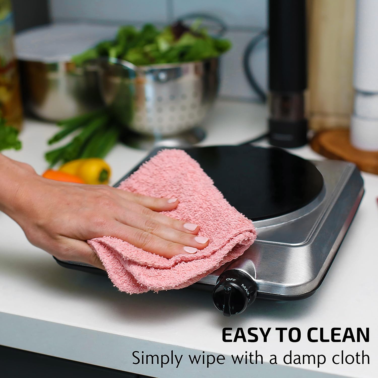 OVENTE Countertop Infrared Single Burner, 1000W Electric Hot Plate with 7” Ceramic Glass Cooktop, 5 Level Temperature Setting & Easy to Clean Base, Compact Stove for Home Dorm Office, Silver BGI101S