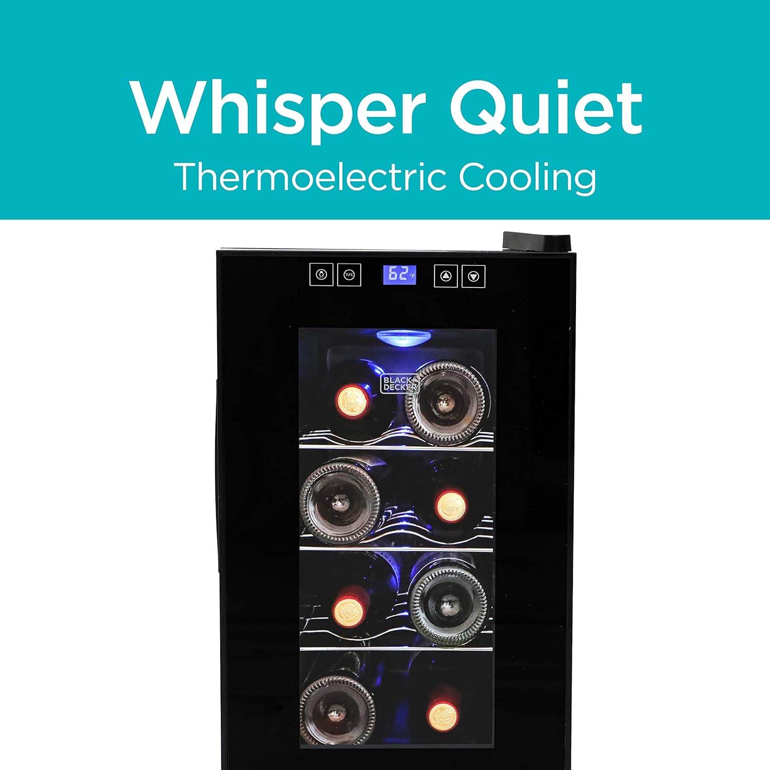 BLACK+DECKER Wine Fridge 12 Bottles, Thermoelectric Wine Cooler Refrigerator with Mirrored Front, Freestanding 12 Bottle Wine Fridge, BD60336