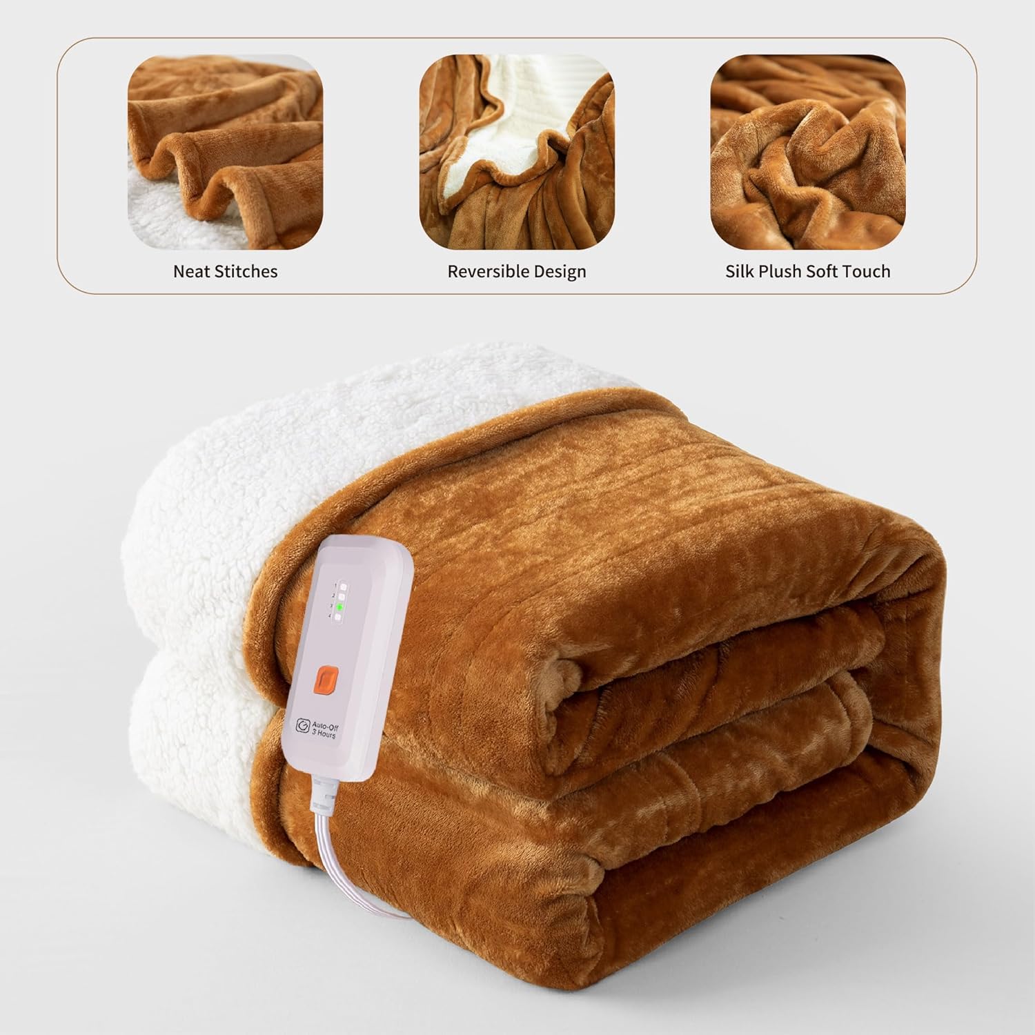 GOTCOZY Heated Blanket Electric Throw 50''X60''- Soft Silky Plush Electric Blanket with 4 Heating Level & 3 Hour Auto Off Heating Blanket, ETL Certified Machine Washable (Rose Dust)