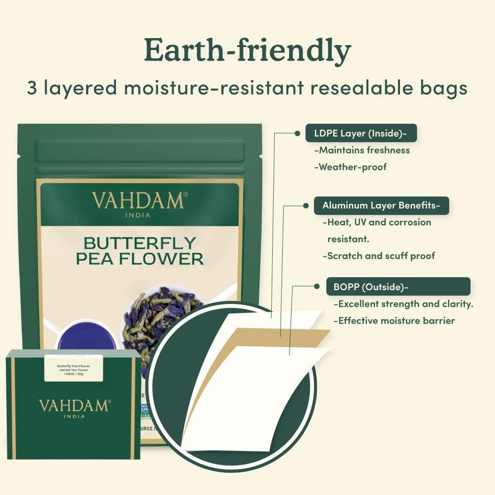 VAHDAM, Organic Turmeric Ginger Herbal Tea Bags (100 Pyramid Tea Bags) Caffeine Free, Non GMO, Gluten Free | 100% Pure Herbal Blend - Savory & Spicy | Plant-Based Tea Bags | Resealable Ziplock Pouch