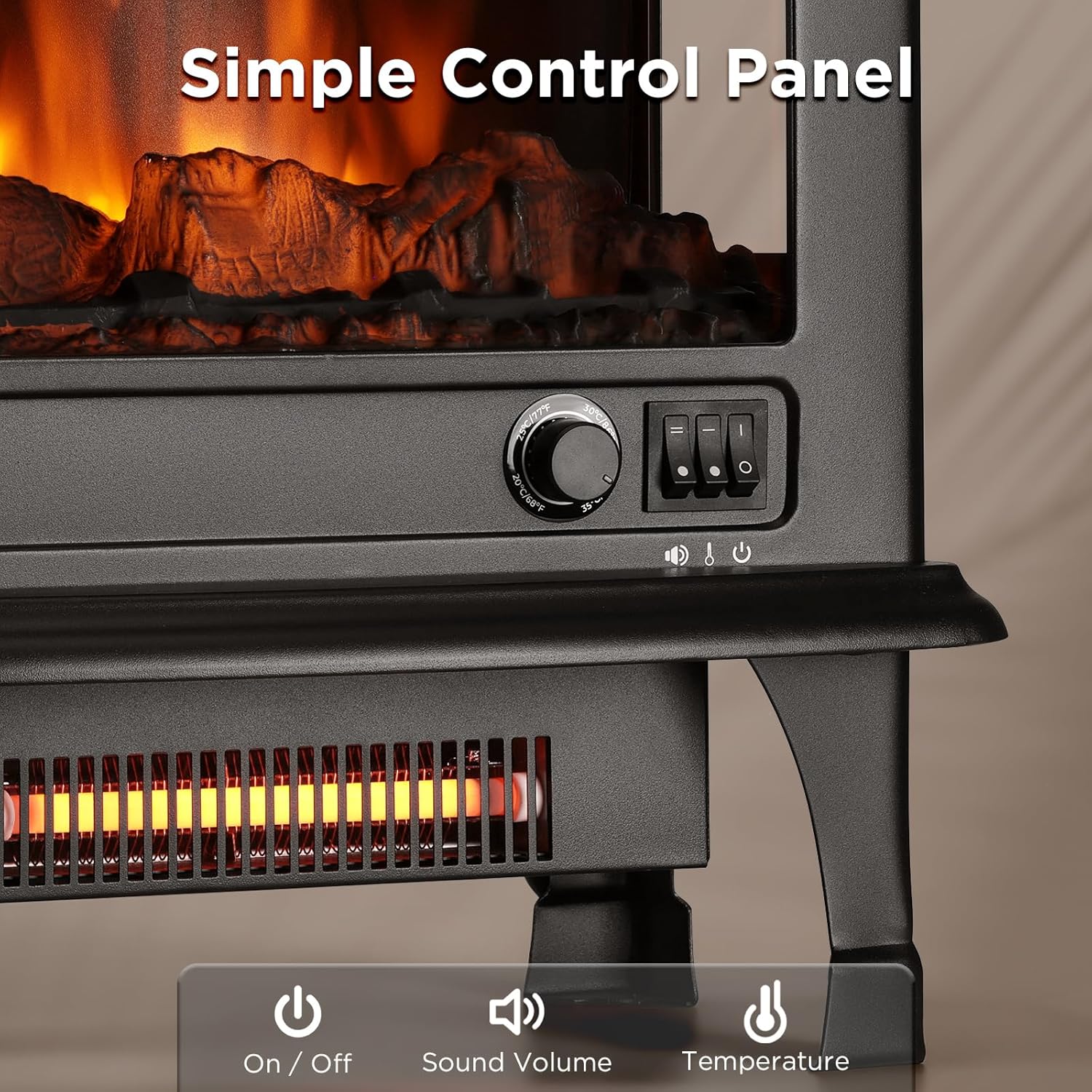 TURBRO Suburbs TS17 Compact Electric Fireplace Stove, 18” Freestanding Stove Heater with Realistic Flame - CSA Certified - Overheating Safety Protection - for Small Spaces - 1400W