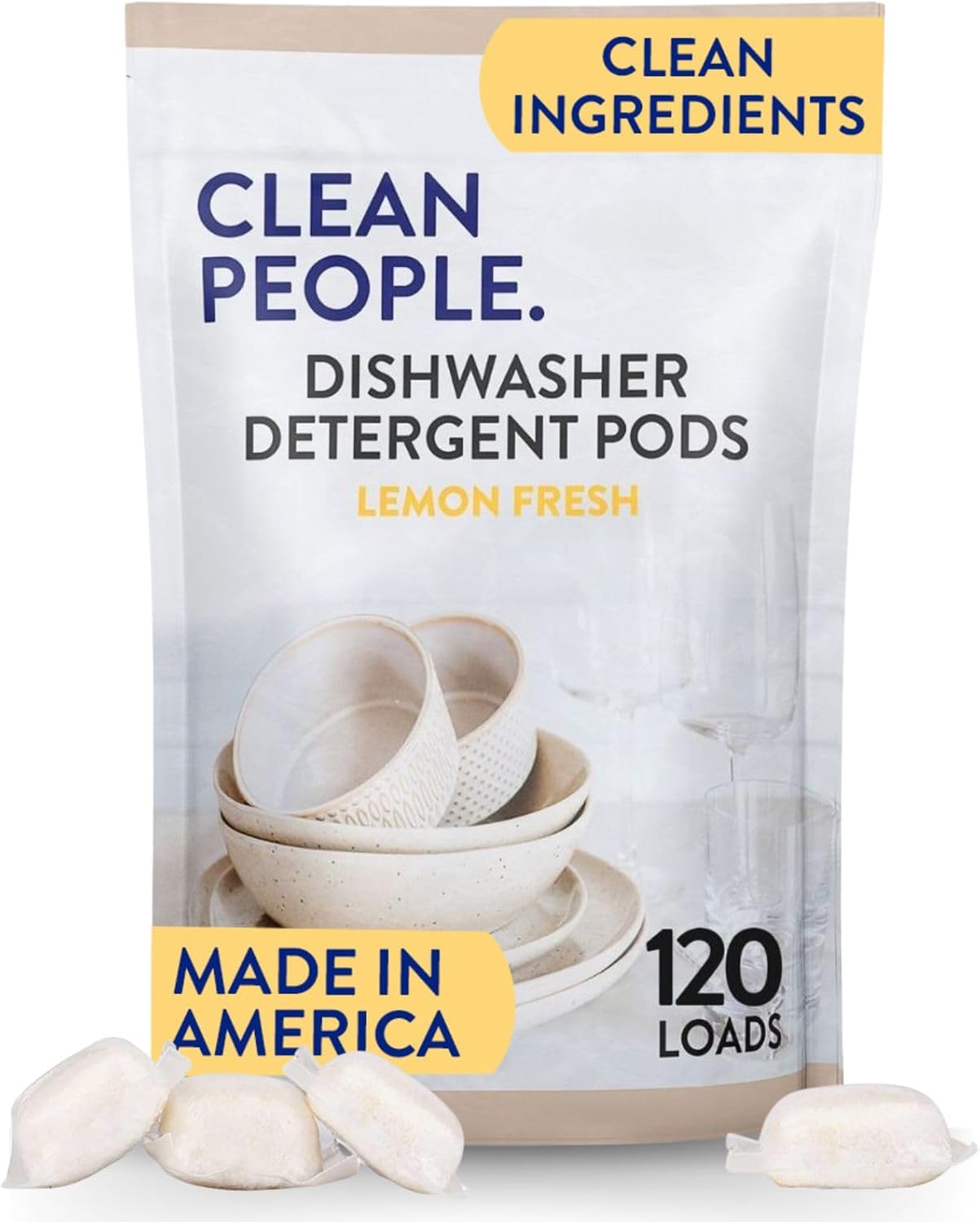 The Clean People Dishwasher Pods - Cuts Grease & Rinses Sparkling Clean - Residue-Free - Phosphate Free Dishwashing Pods - Lemon, 60 Pack