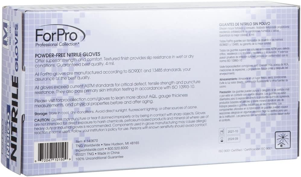 ForPro Professional Collection Disposable Nitrile Gloves, Chemical Resistant, Powder-Free, Latex-Free, Non-Sterile, Food Safe, 4 Mil, Black, Large, 100-Count