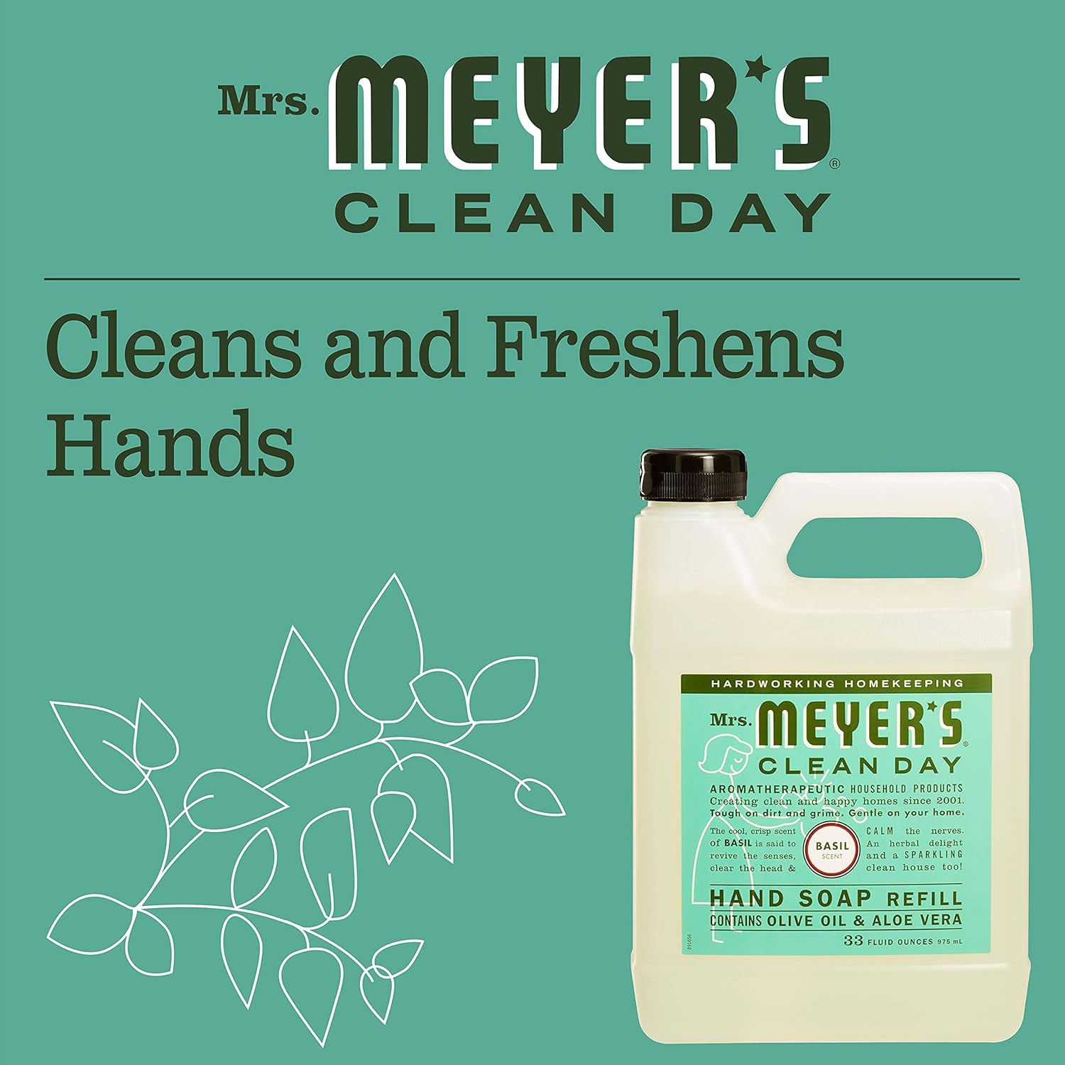 MRS. MEYER'S CLEAN DAY Liquid Hand Soap Refill, Cruelty Free and Biodegradable Formula, Lemon Verbena Scent, 33 oz