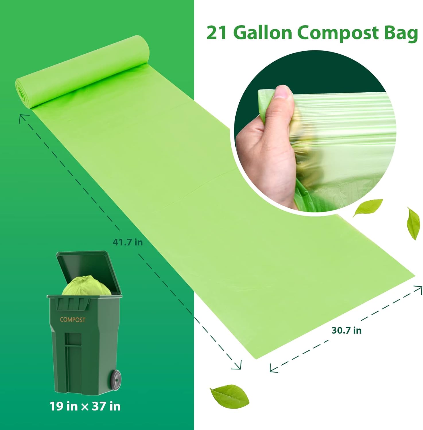 Compostable Bags for Kitchen Compost Bin, 1.2 Gallon, 125 Count, Certified by BPI and ASTM, Leakproof and Odor Control