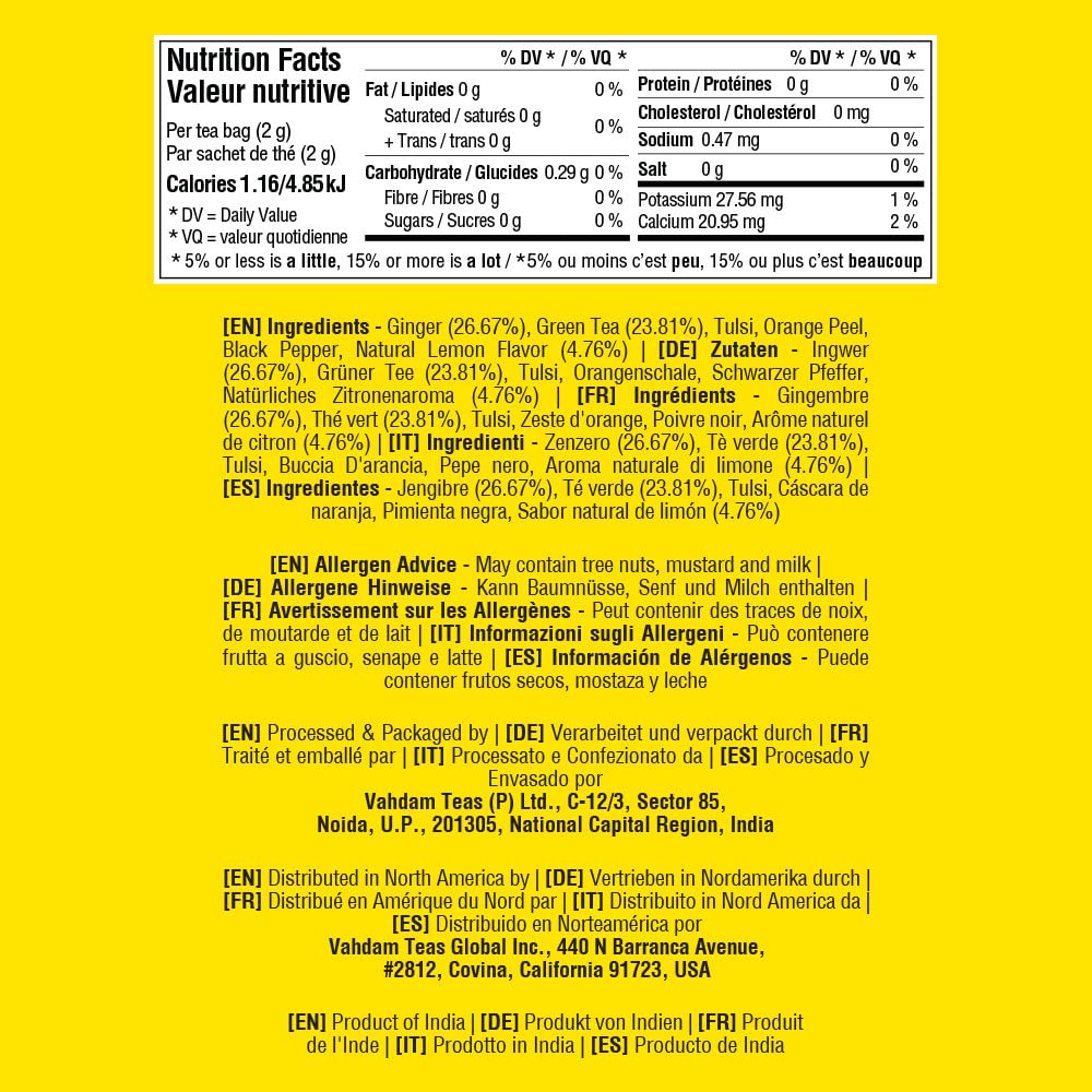 VAHDAM, Organic Turmeric Ginger Herbal Tea Bags (100 Pyramid Tea Bags) Caffeine Free, Non GMO, Gluten Free | 100% Pure Herbal Blend - Savory & Spicy | Plant-Based Tea Bags | Resealable Ziplock Pouch