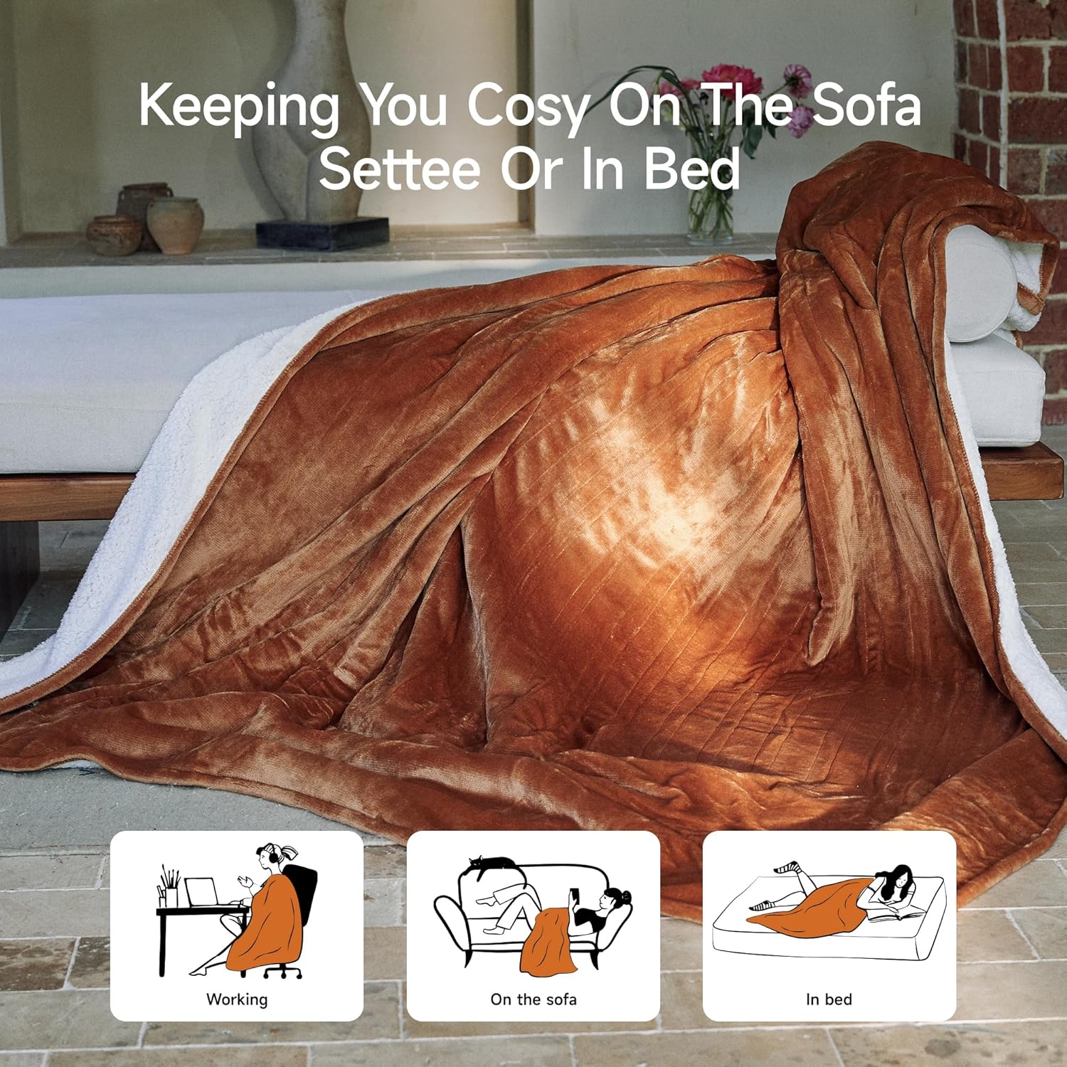 GOTCOZY Heated Blanket Electric Throw 50''X60''- Soft Silky Plush Electric Blanket with 4 Heating Level & 3 Hour Auto Off Heating Blanket, ETL Certified Machine Washable (Rose Dust)