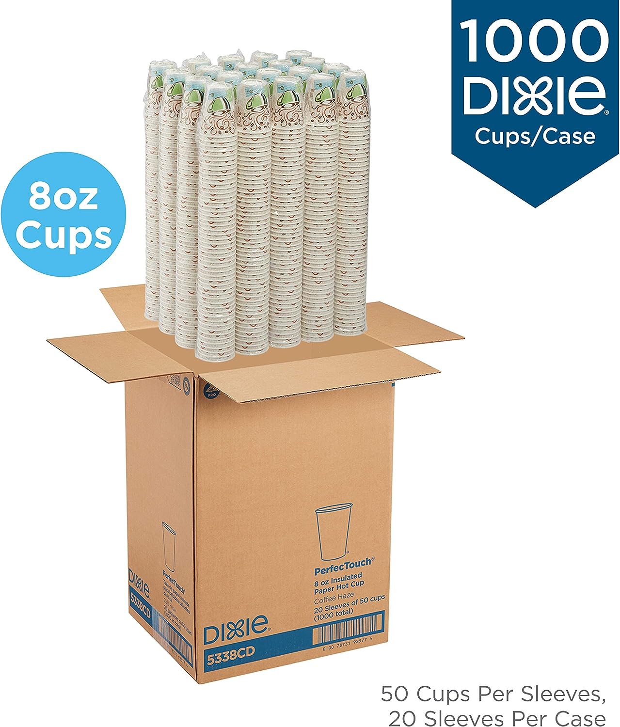 Dixie PerfecTouch 12 Oz Insulated Paper Hot Coffee Cup by GP PRO (Georgia-Pacific); Coffee Haze; 5342DX; 500 Count (25 Cups Per Sleeve; 20 Sleeves Per Case)