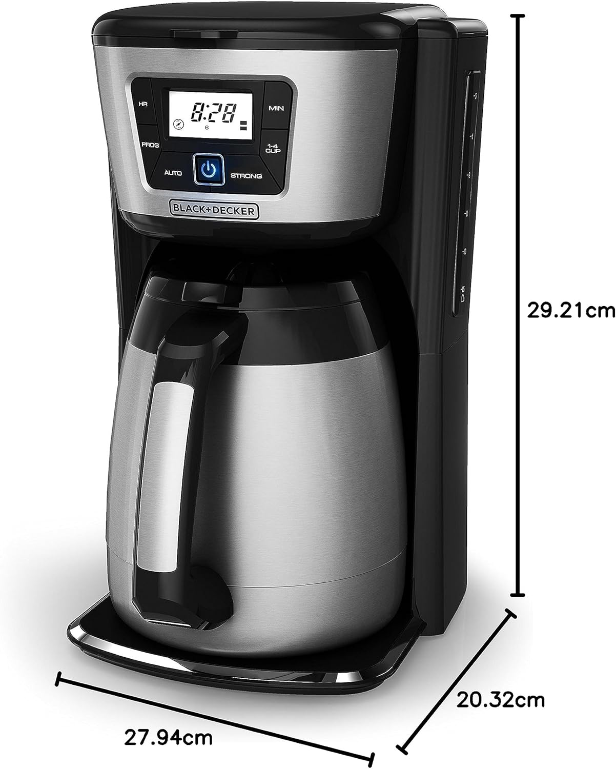 BLACK+DECKER 12 Cup Thermal Programmable Coffee Maker with Brew Strength and VORTEX Technology, Black/Steel