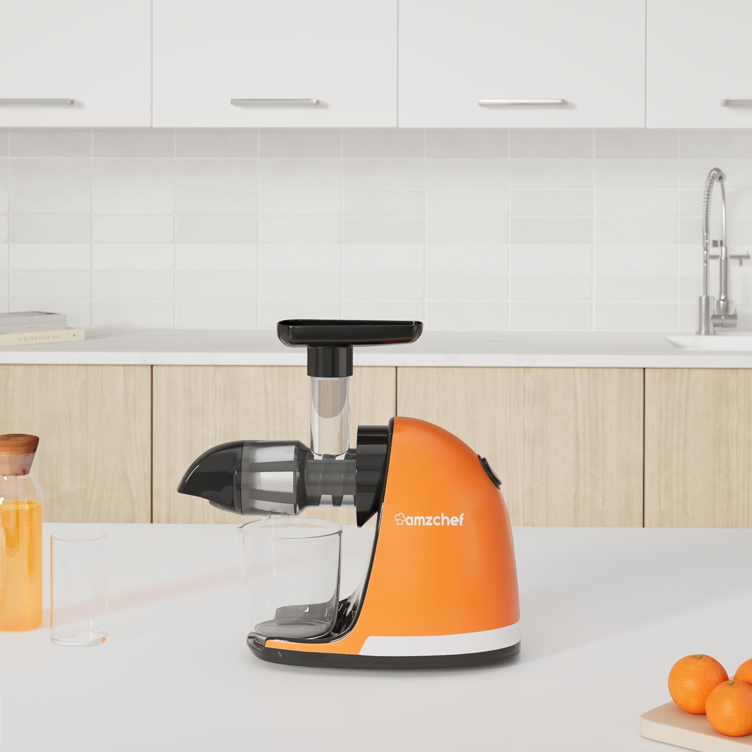 Masticating Juicer Machines, AMZCHEF Slow Cold Press Juicer with Reverse Function, High Juice Yield, Easy Clean with Brush,Recipes for High Nutrient Fruits and Vegetables, Gray(Updated)