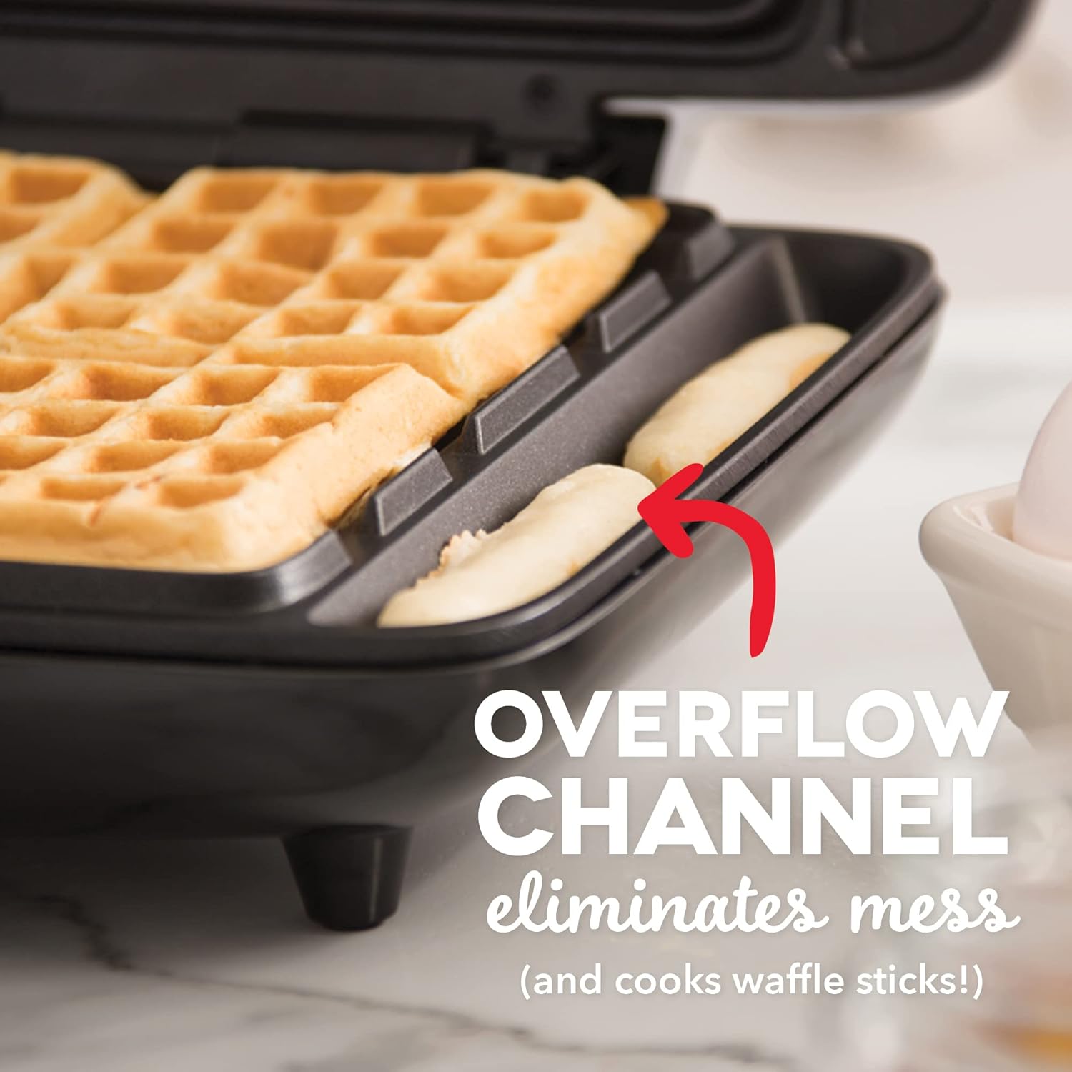 DASH No-Drip Waffle Maker - Four Waffle Molds, Nonstick Waffle Iron with Quick Heat-Up, Nonstick Surface - Perfect Waffle Maker for Kids and Families, Just Add Batter