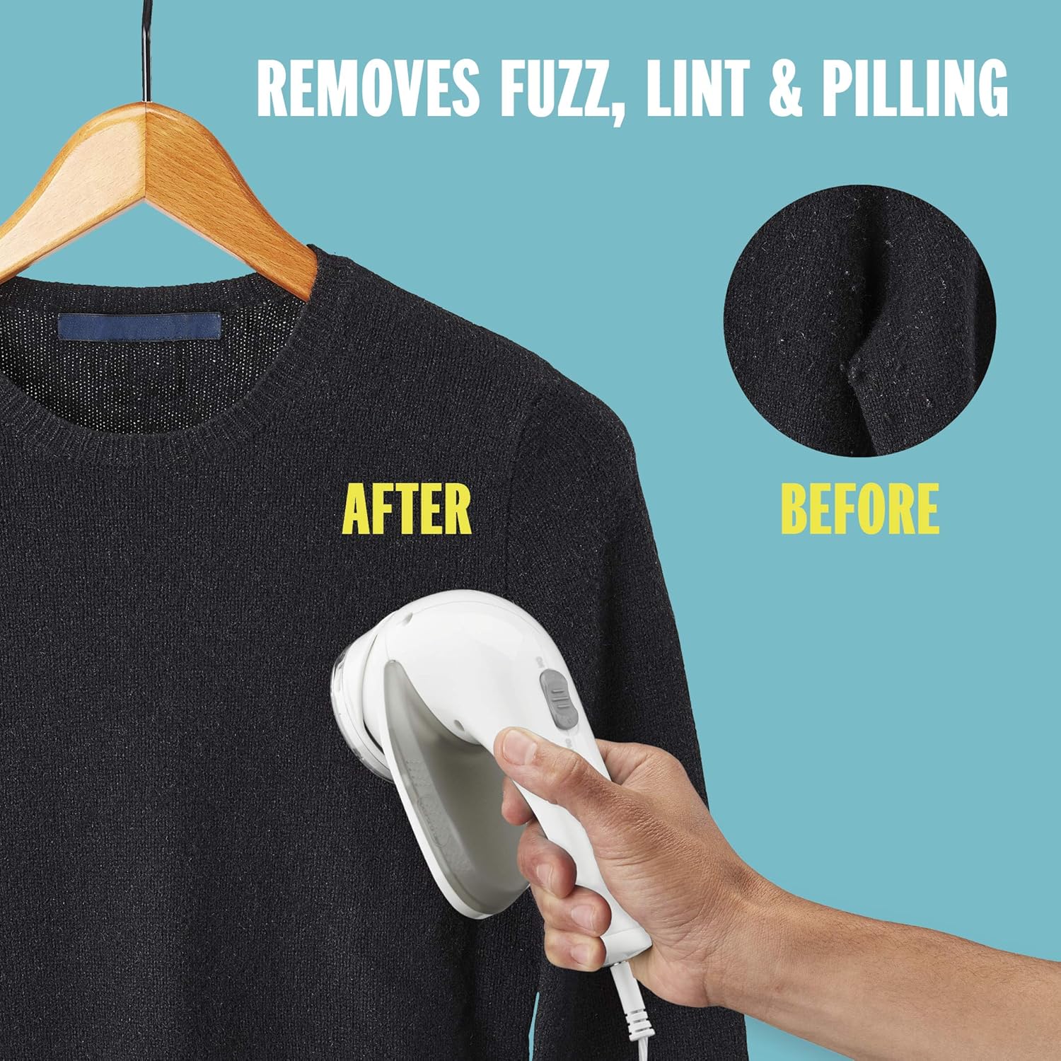 Conair Fabric Shaver and Lint Remover, Battery Operated Portable Fabric Shaver, White