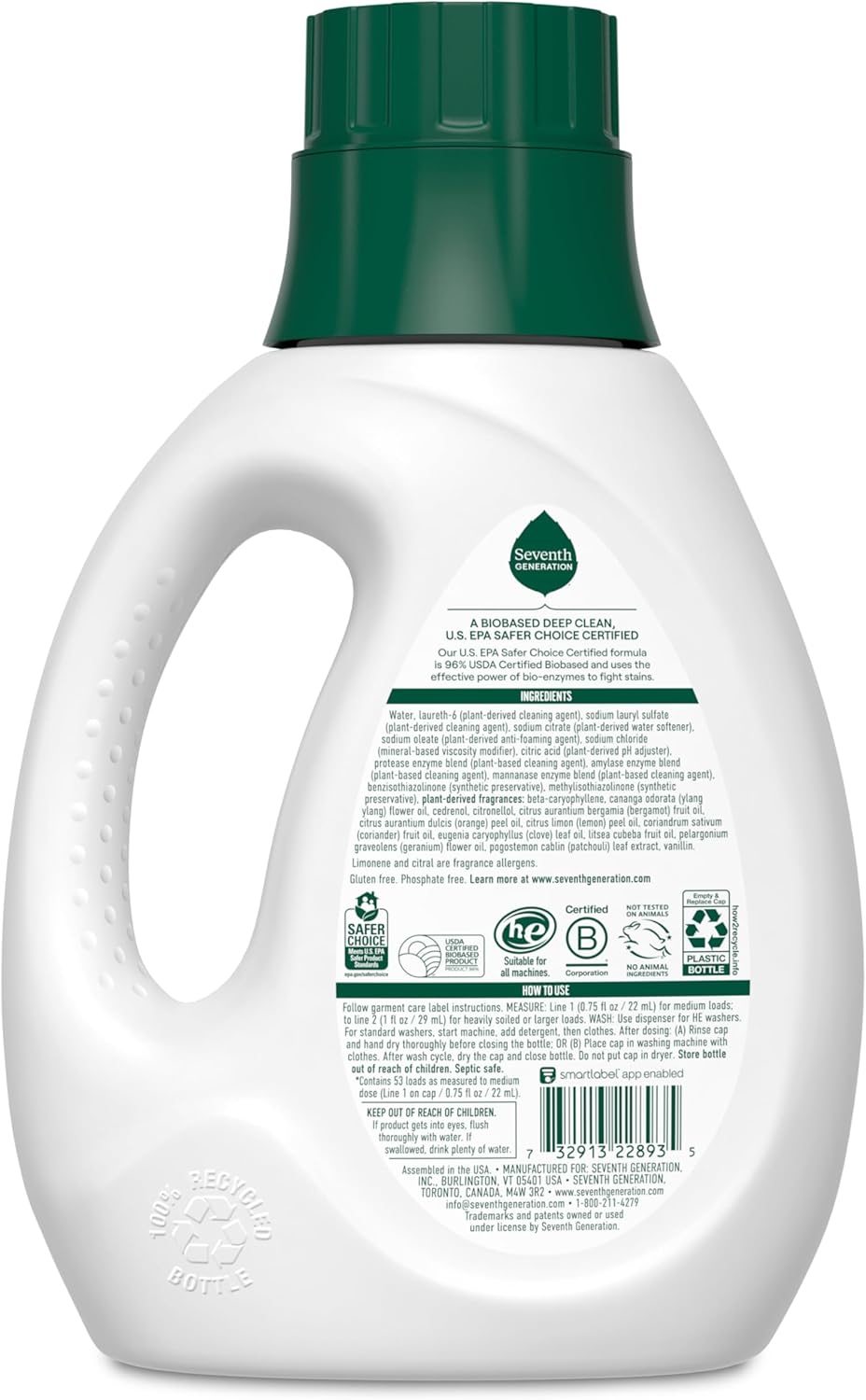 Seventh Generation Concentrated Laundry Detergent Liquid Free & Clear Fragrance Free 40 Fl Oz (Pack of 2)