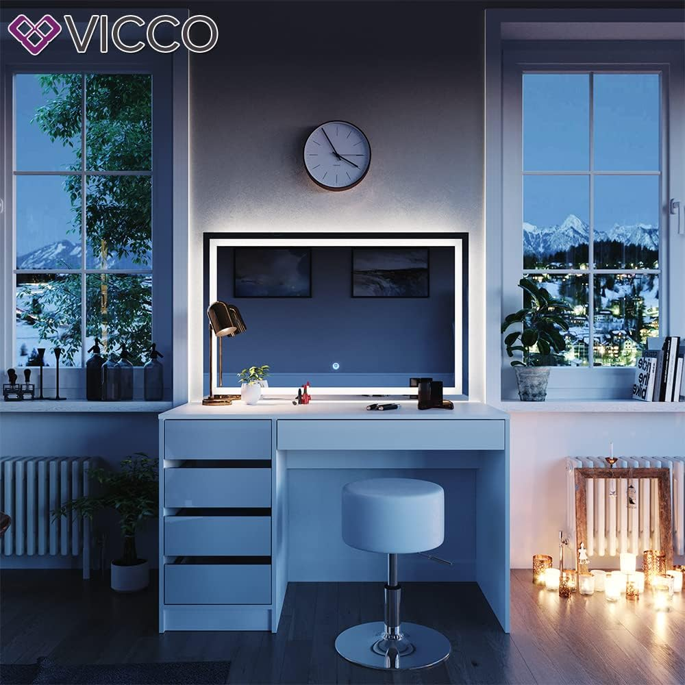Vicco Sherry Dressing Table Sonoma / White 120 cm with LED Mirror and Stool