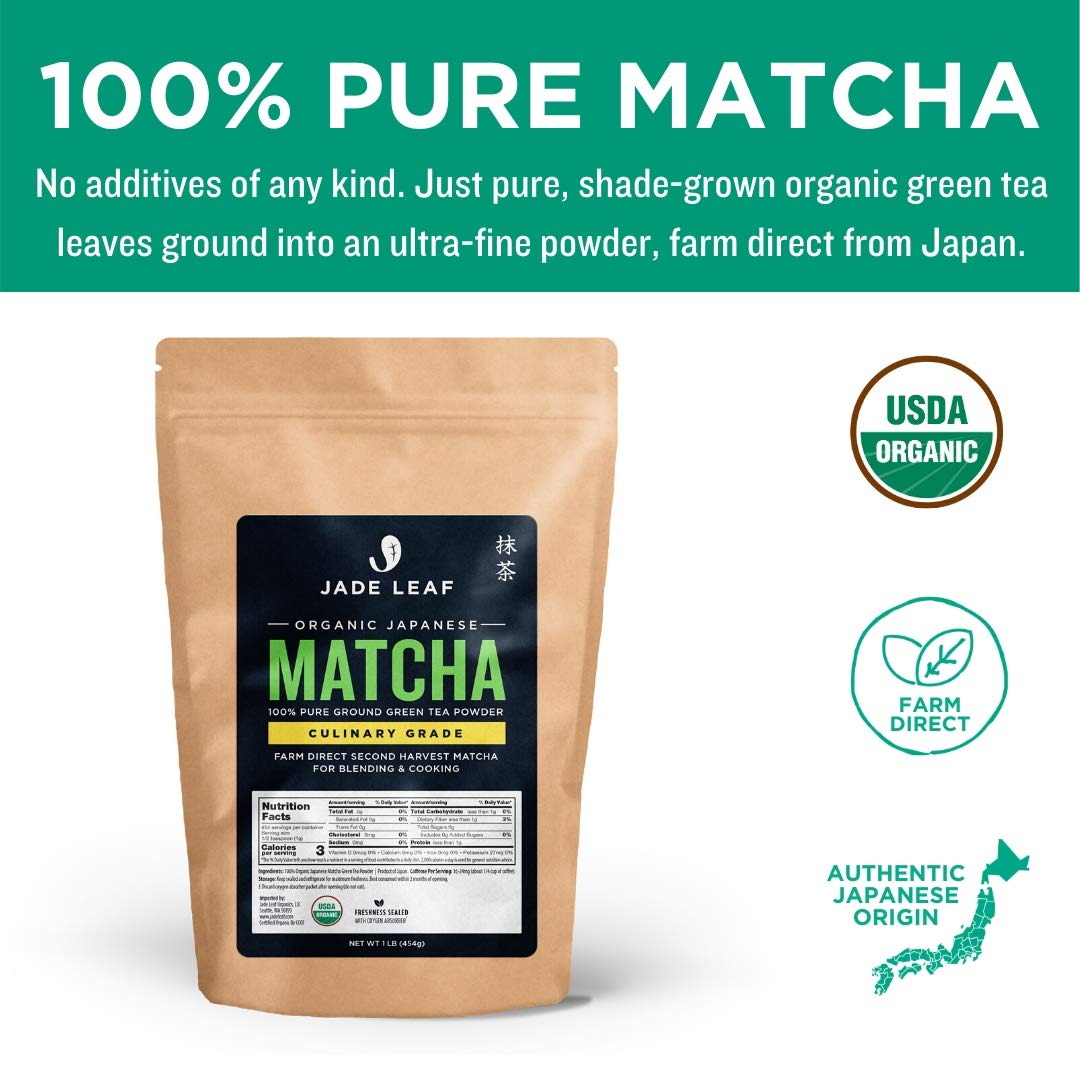 Jade Leaf Matcha Organic Green Tea Powder - Culinary Grade Premium Second Harvest - Authentic Japanese Origin (1.06 Ounce Pouch)