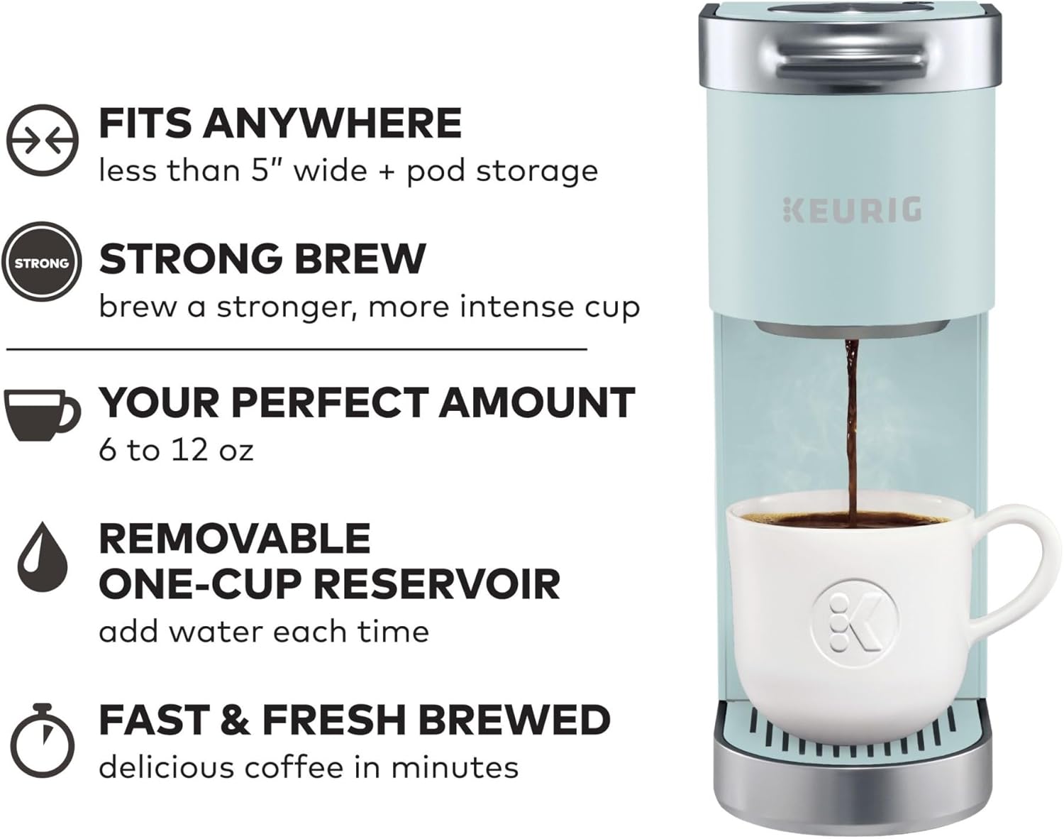 Keurig K-Mini Plus Single Serve K-Cup Pod Coffee Maker, with 6 to 12oz Brew Size, Stores up to 9 K-Cup Pods, Travel Mug Friendly, Matte Black
