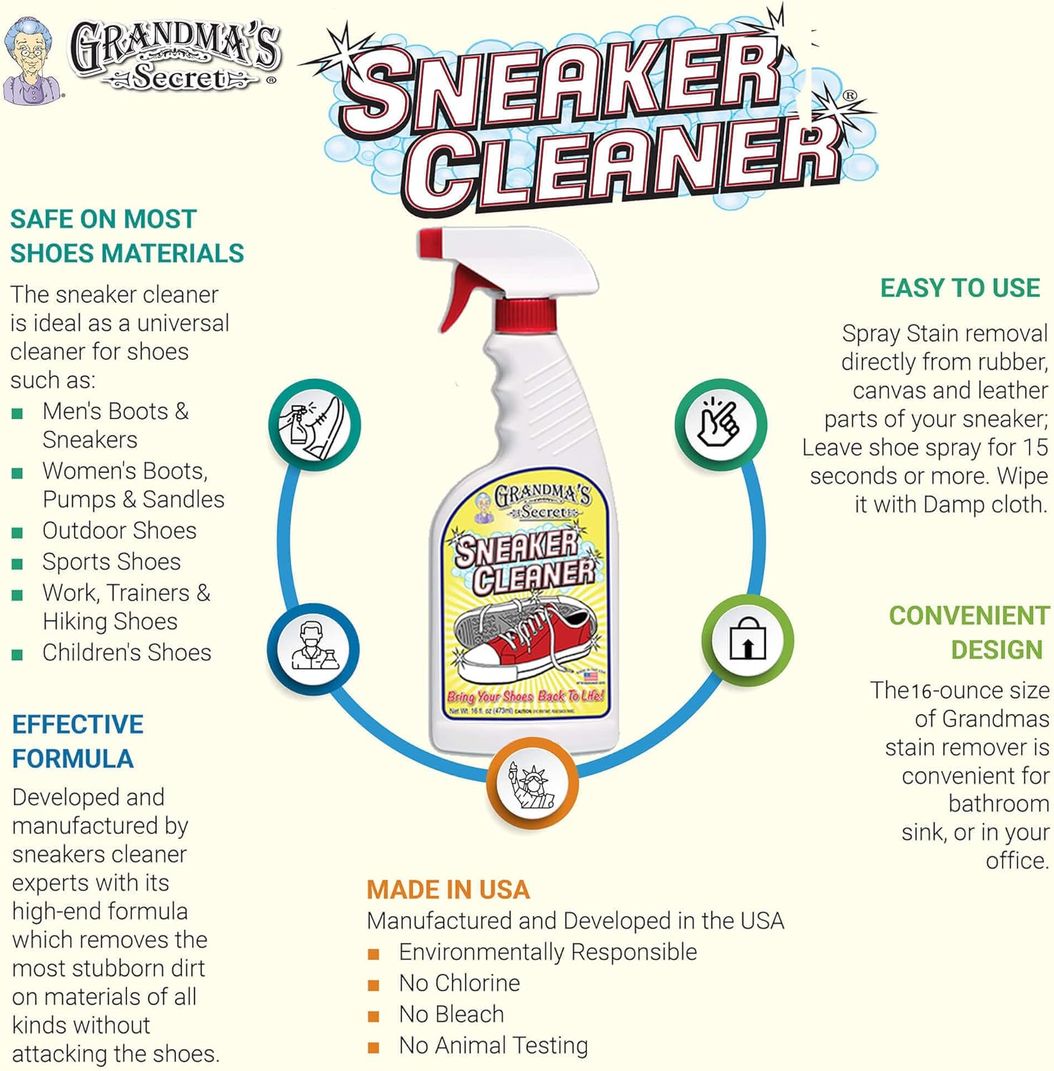 Grandma's Secret Spot Remover Laundry Spray - Chlorine, Bleach and Toxin-Free Fabric Stain Remover for Clothes - Removes Oil, Paint, Blood and Pet Stains - 16 Oz, 2 Pack