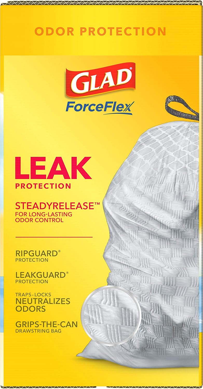 Glad Trash Bags, ForceFlex Tall Kitchen Drawstring Garbage Bags, 13 Gal, Fresh Clean Scent with Febreze, 110 Ct (Packaging May Vary)