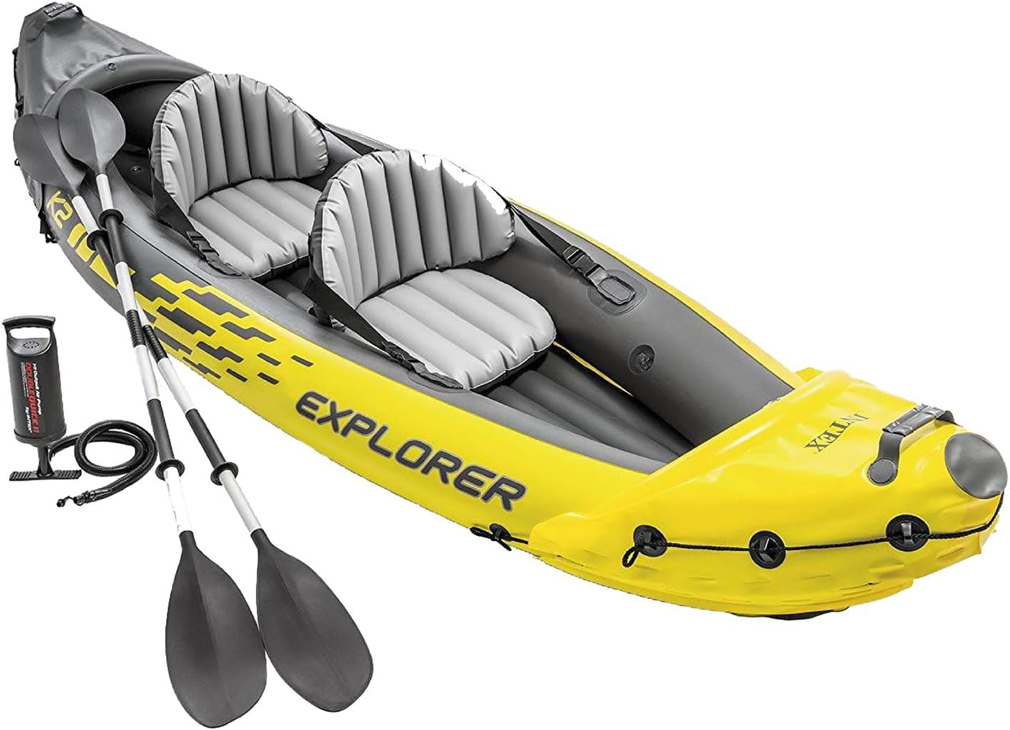 Intex 68307EP Explorer K2 Inflatable Kayak Set: Includes Deluxe 86in Aluminum Oars and High-Output Pump – SuperStrong PVC
