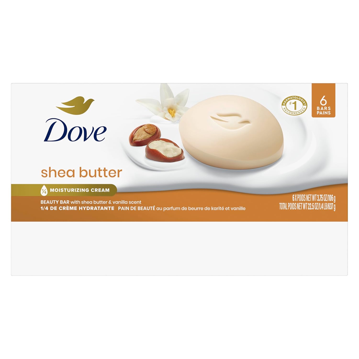 Dove Beauty Bar Gentle Skin Cleanser Shea Butter 8 Bars Moisturizing for Gentle Soft Skin Care More Moisturizing Than Bar Soap 3.75 oz