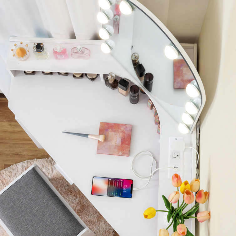 Evangelos Vanity Set with Stool and Mirror