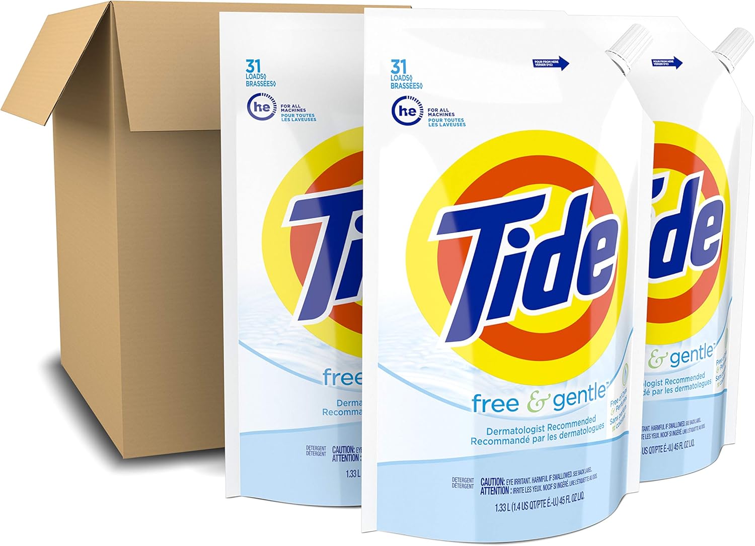 Tide Free & Gentle Laundry Detergent Liquid, HE Compatible, 100 Loads, 132 fl oz Hypoallergenic Laundry Detergent for Sensitive Skin