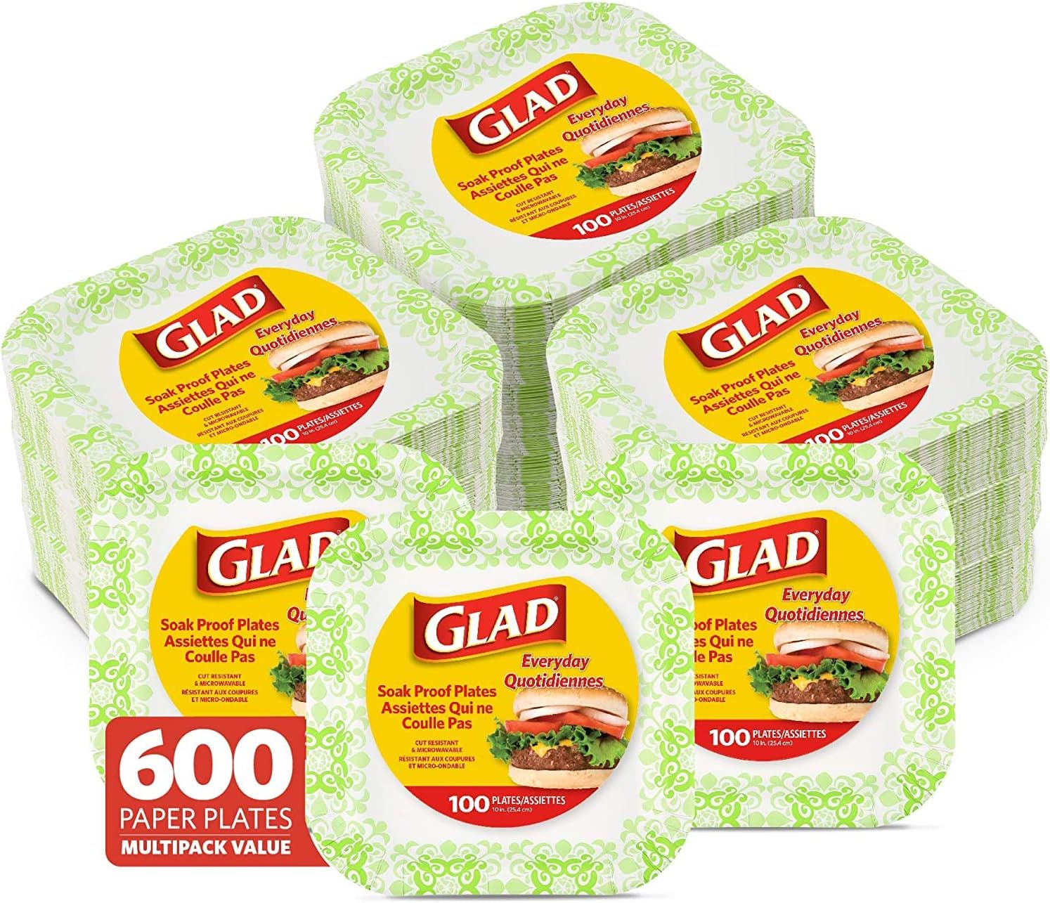 Glad Square Disposable Paper Plates for All Occasions | Soak Proof, Cut Proof, Microwaveable Heavy Duty Disposable Plates | 8.5