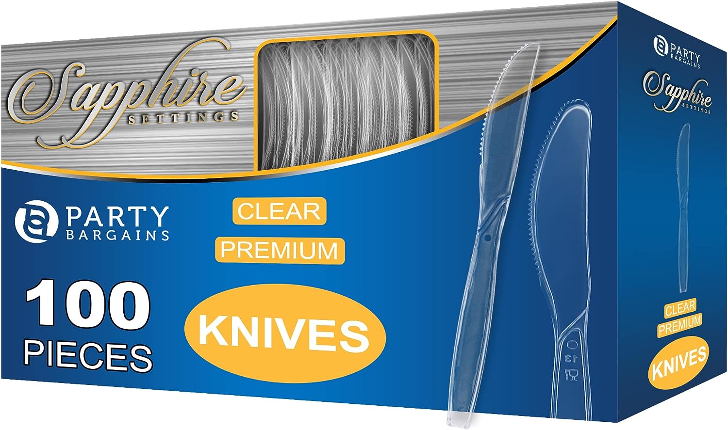 Party Bargains Disposable Cutlery set, SAPPHIRE Design, Clear Color, 360 Pieces: 180 Forks, 120 Spoons, 60 Knives