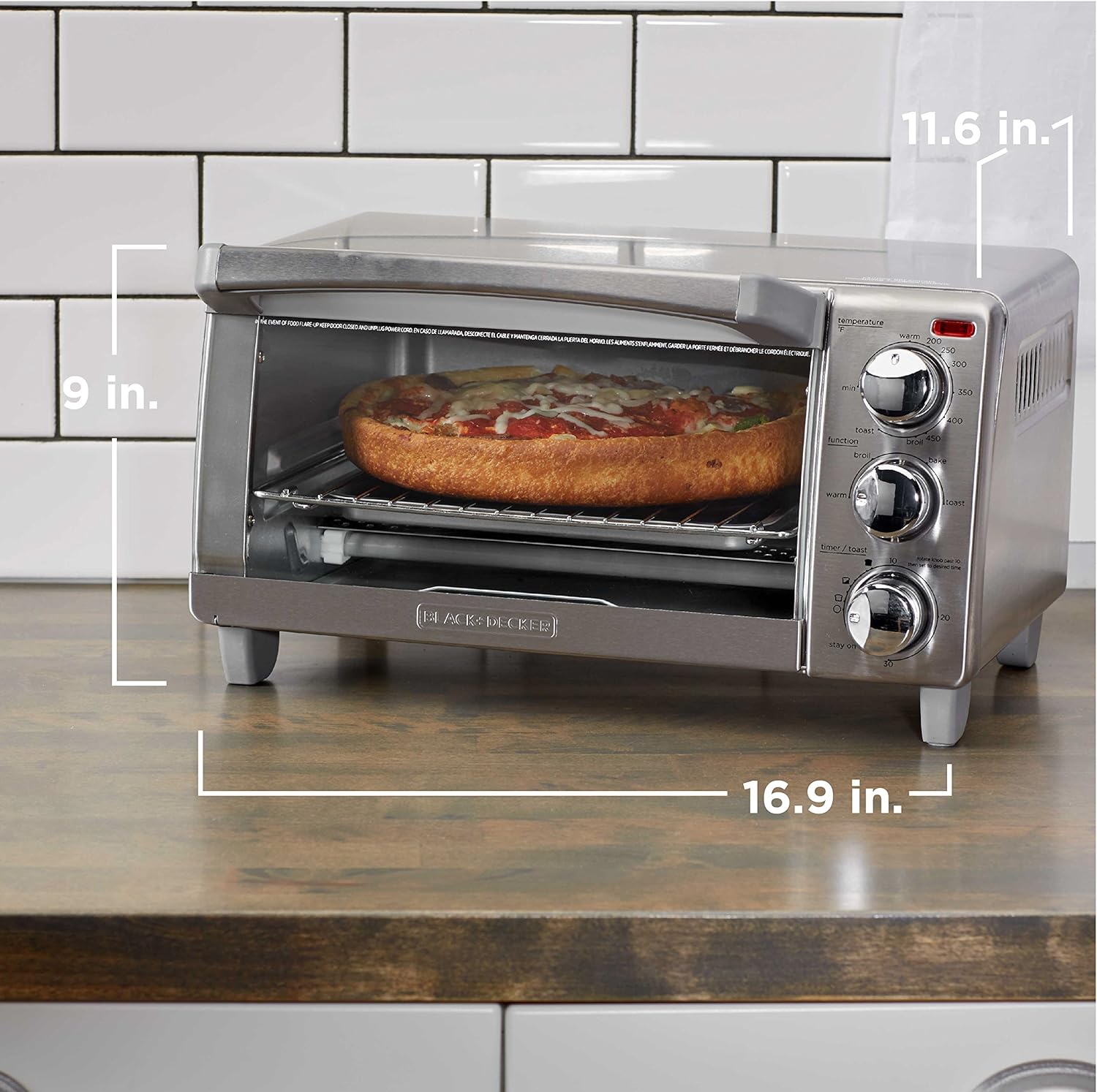 BLACK+DECKER 4-Slice Toaster Oven, TO1745SSG, Even Toast, 4 Cooking Functions Bake, Broil, Toast and Keep Warm, Removable Crumb Tray, Timer
