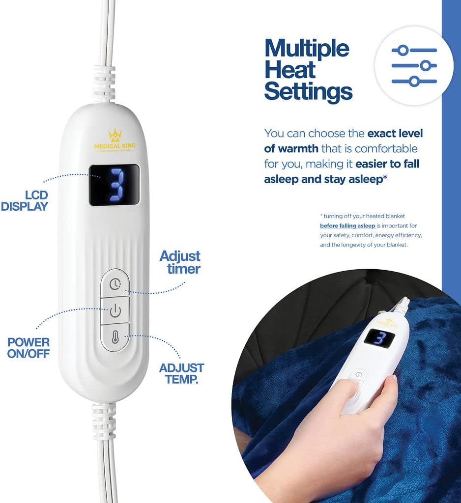 Medical king Heated Blanket, Machine Washable Extremely Soft & Comfortable Electric Blanket Throw Fast Heating with Hand Controller 10 Heating Settings & auto Shut-Off (Gray, 50 x 60)