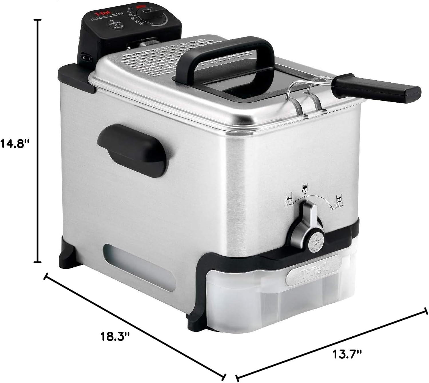 T-fal 3.5L Stainless Steel Deep Fryer with Basket, 1700W, Oil Filtration, Temp Control, Digital Timer, Dishwasher Safe Parts
