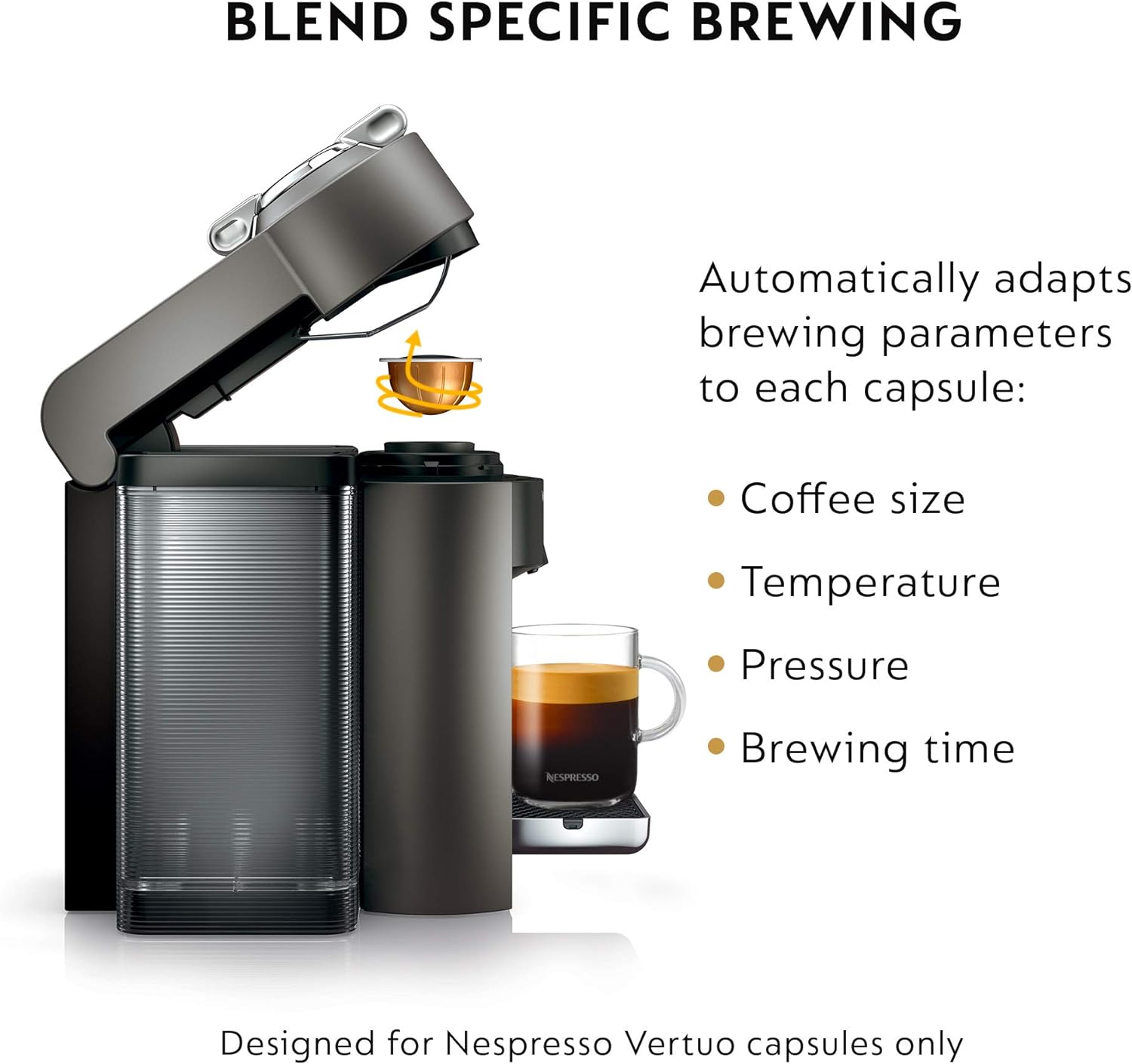 Nespresso Vertuo Coffee and Espresso Maker,1597 ml, by De'Longhi, Graphite Metal